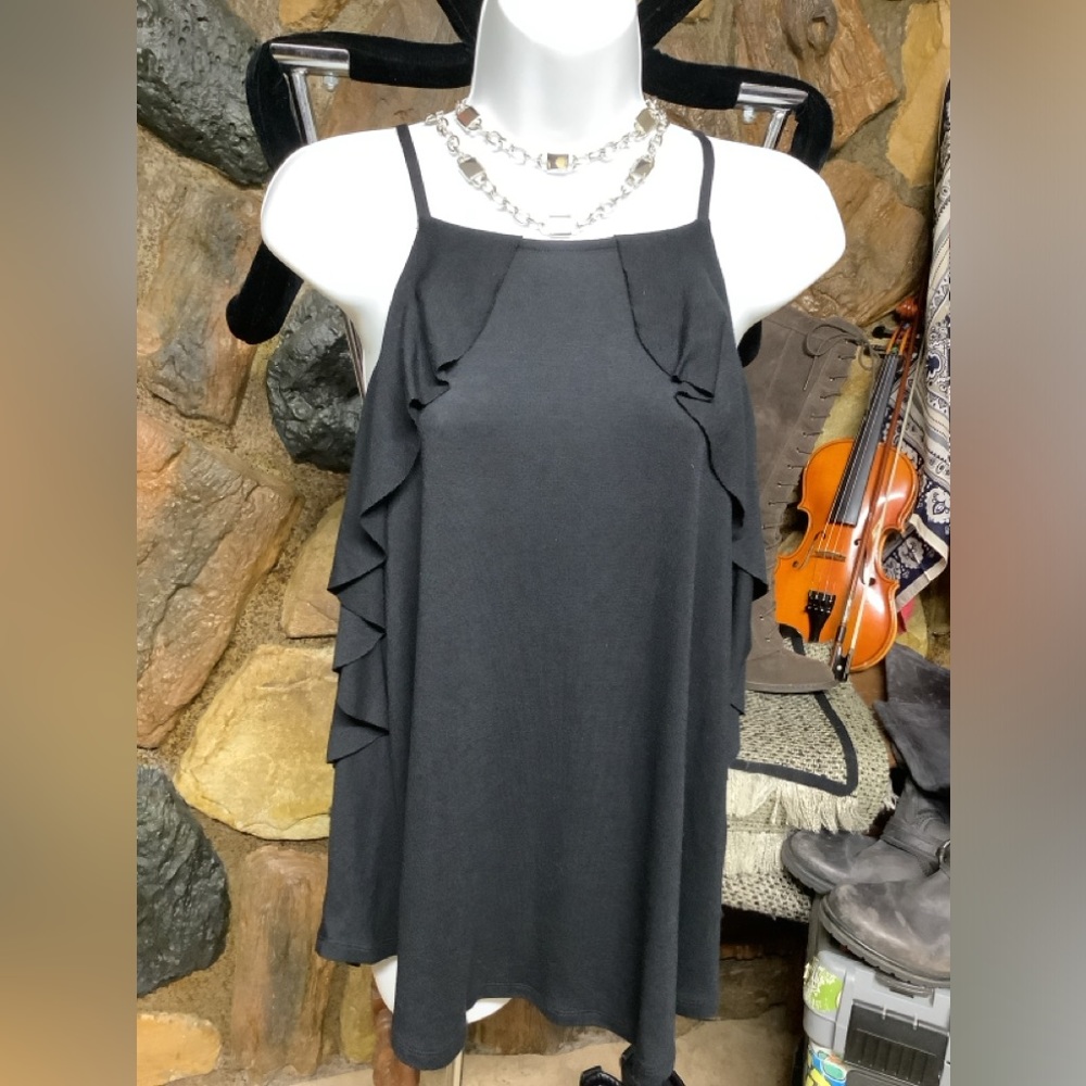 Black ruffle spaghetti strap tank